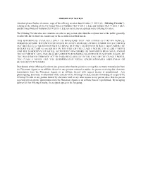 IMPORTANT NOTICE Attached Please Find an Electronic Copy of The