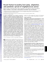 Recent Human-To-Poultry Host Jump, Adaptation, and Pandemic Spread of Staphylococcus Aureus