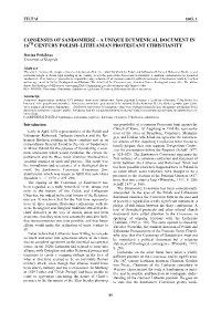 Consensus of Sandomierz – a Unique Ecumenical Document in 16Th Century Polish–Lithuanian Protestant Christianity