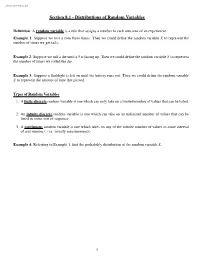 Section 8.1 - Distributions of Random Variables