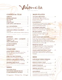 Valencia Breakfast Menu