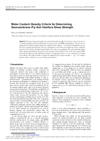 Water Content–Density Criteria for Determining Geomembrane–Fly Ash Interface Shear Strength