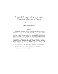A Logical Reconstruction of Leonard Bloomfield's Linguistic Theory