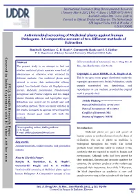 Antimicrobial Screening of Medicinal Plants Against Human Pathogens- a Comparative Account of Two Different Methods of Extraction