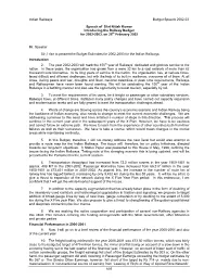 Indian Railways Budget Speech 2002-03 Speech of Shri Nitish