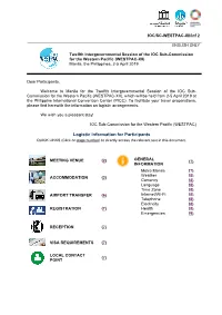Logistic Information for Participants QUICK LINKS (Click on Page Number) to Directly Access the Relevant Text in This Document