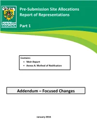 Pre-Submission Site Allocations Report of Representations Part 1