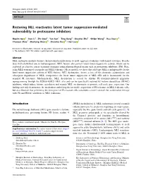 Restoring MLL Reactivates Latent Tumor Suppression-Mediated Vulnerability to Proteasome Inhibitors