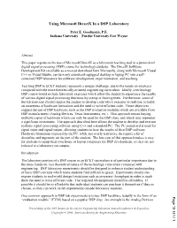 Using Microsoft Directx in a DSP Laboratory