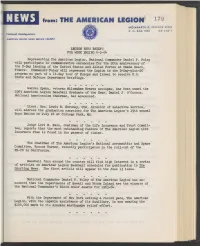 NEWS From: the AMERICAN LEGION 179 INDIANAPOLIS, INDIANA 46206 P