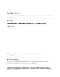 The Oklahoma Marketable Record Title Act Introduction