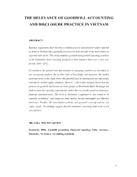 The Relevance of Goodwill Accounting and Disclosure Practice in Vietnam