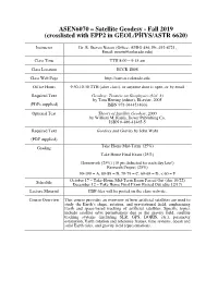 ASEN6070 – Satellite Geodesy - Fall 2019 (Crosslisted with EPP2 in GEOL/PHYS/ASTR 6620)