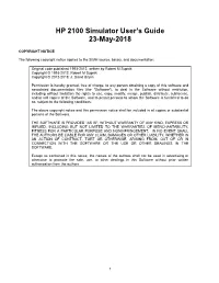 HP 2100 Simulator User's Guide 23-May-2018