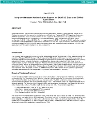 Integrated Windows Authentication Support for SAS® 9.2 Enterprise BI Web Applications Heesun Park, SAS Institute Inc., Cary, NC