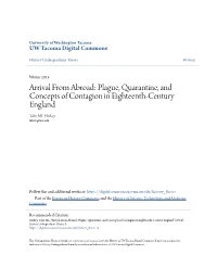 Plague, Quarantine, and Concepts of Contagion in Eighteenth-Century England Talei ML Hickey Taleih@Uw.Edu