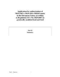 Application for Authorization of MON 863 × MON 810 ×NK603 Maize In