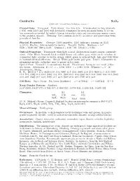 Cassiterite Sno2 C 2001-2005 Mineral Data Publishing, Version 1 Crystal Data: Tetragonal
