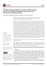 Cell-Based Reporter Release Assay to Determine the Activity of Calcium-Dependent Neurotoxins and Neuroactive Pharmaceuticals