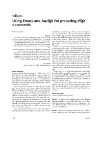 Editors Using Emacs and Auctex for Preparing LATEX Documents