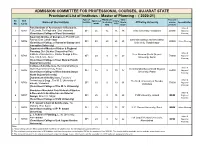 Master of Planning - ( 2020-21) Type of MQ Quota State Fees Per Sr