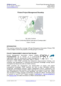 PMI Finland Chapter, and the Key Projects Currently Going on in Finland