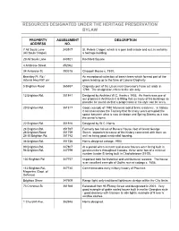 Resources Designated Under the Heritage Preservation Bylaw