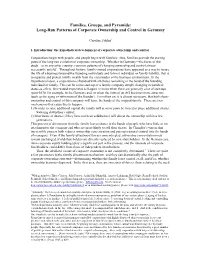 Long-Run Patterns of Corporate Ownership and Control in Germany