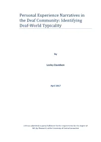 Personal Experience Narratives in the Deaf Community: Identifying Deaf-World Typicality