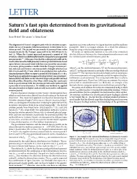 Saturn's Fast Spin Determined from Its