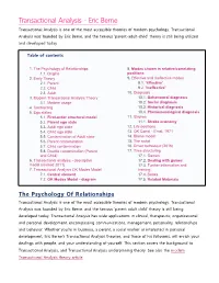 Transactional Analysis - Eric Berne Transactional Analysis Is One of the Most Accessible Theories of Modern Psychology