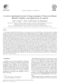 A Review of Geological Records of Large Tsunamis at Vancouver Island, British Columbia, and Implications for Hazard John J