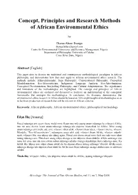 Concept, Principles and Research Methods of African Environmental Ethics