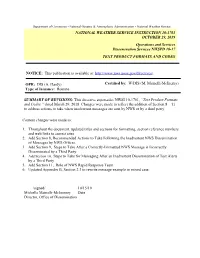 NWSI 10-1701, “Text Product Formats and Codes,” Dated March 29, 2018