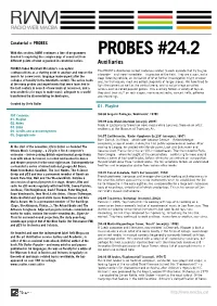 PROBES #24.2 Devoted to Exploring the Complex Map of Sound Art from Different Points of View Organised in Curatorial Series