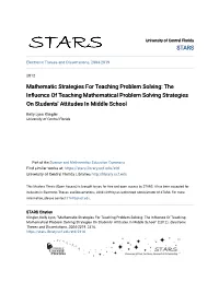 The Influence of Teaching Mathematical Problem Solving Strategies on Students’ Attitudes in Middle School