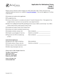 Application for Admissions Forms Grade 7 Checklist