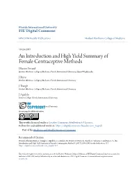 An Introduction and High Yield Summary of Female Contraceptive