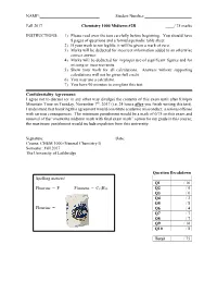 Chemistry 2100 In-Class Test 1(A)