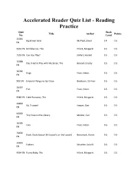 Accelerated Reader Quiz List - Reading Practice Quiz Book Title Author Points No
