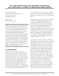 Big Game Hunting Practices, Meanings, Motivations And