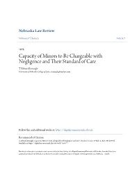Capacity of Minors to Be Chargeable with Negligence and Their Ts Andard of Care T