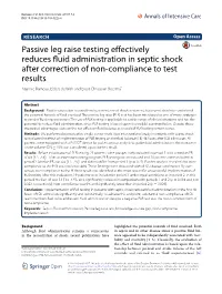 Passive Leg Raise Testing Effectively Reduces Fluid Administration In