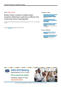 PDF, Bottom Friction Models for Shallow Water Equations: Manning's