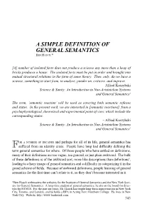 A Simple Definition of General Semantics Ben Hauck *