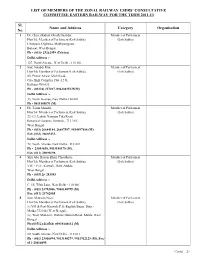 List of Members of the Zonal Railway Users’ Consultative Committee Eastern Railway for the Term 2011-13