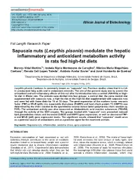 Sapucaia Nuts (Lecythis Pisonis) Modulate the Hepatic Inflammatory and Antioxidant Metabolism Activity in Rats Fed High-Fat Diets