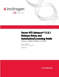 Vector NTI Advance® 11.5.1 Release Notes and Installation/Licensing Guide Catalog Nos