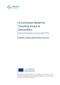 A Curriculum Model for Teaching Surayt at Universities Surayt Introductory Course (20 ECTS)
