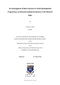 An Investigation of Best Practices in Youth Development Programmes at Selected Football Academies in the Western Cape